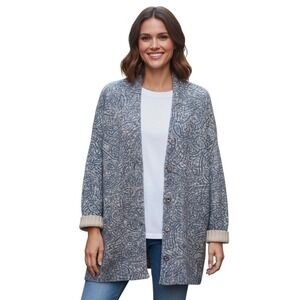 Pure J.Jill Blue Paisley Oversized‎ Coatigan Cardigan Medium Snap Front Sweater